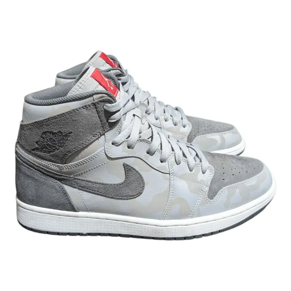 NIKE Air Jordan 1 Retro High Premium 'Camo 3M Wolf Grey' Sneakers Size 12